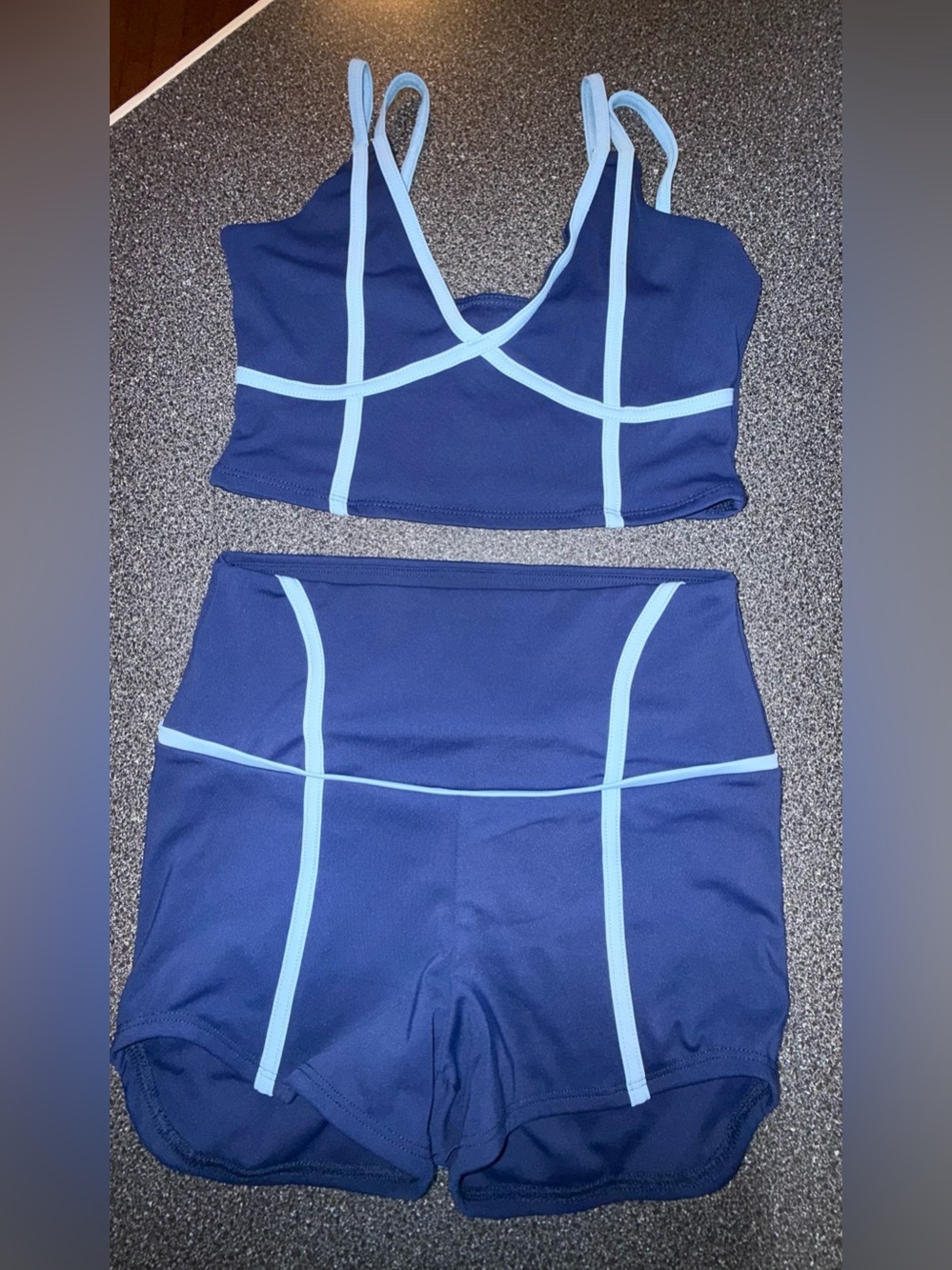 Tiger Friday Miami Vice 2 Piece Blue Dance Set,Top Size Adult Small, Shorts Med